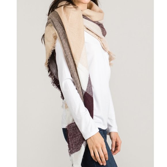 Scarf Shall Blanket Wrap Tartan Acrylic Soft Brown Beige Cream - Picture 2 of 4